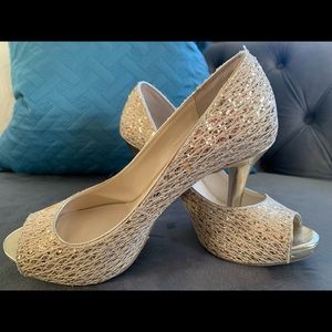 Audrey Brooke Gold Glitter Heels